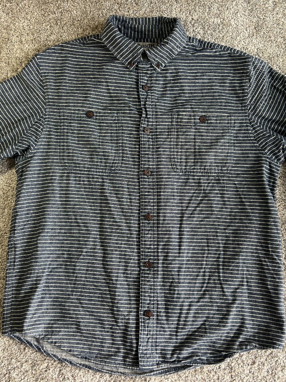 Men's Duluth Large Relaxed Fit Heavy Duty Button Up Striped Blue Shirt